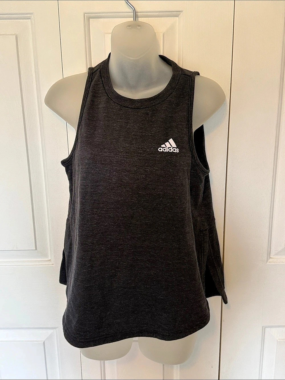 adidas Racerback Tank Top with Back Stripe Women's Tank dark Gray & White b57